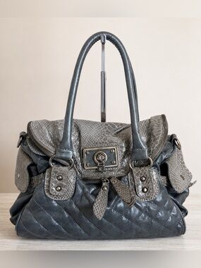 Paula Rossi Y2K Leather Slouchy Hobo Handbag Gray Snakeskin Satchel Shoulder Bag